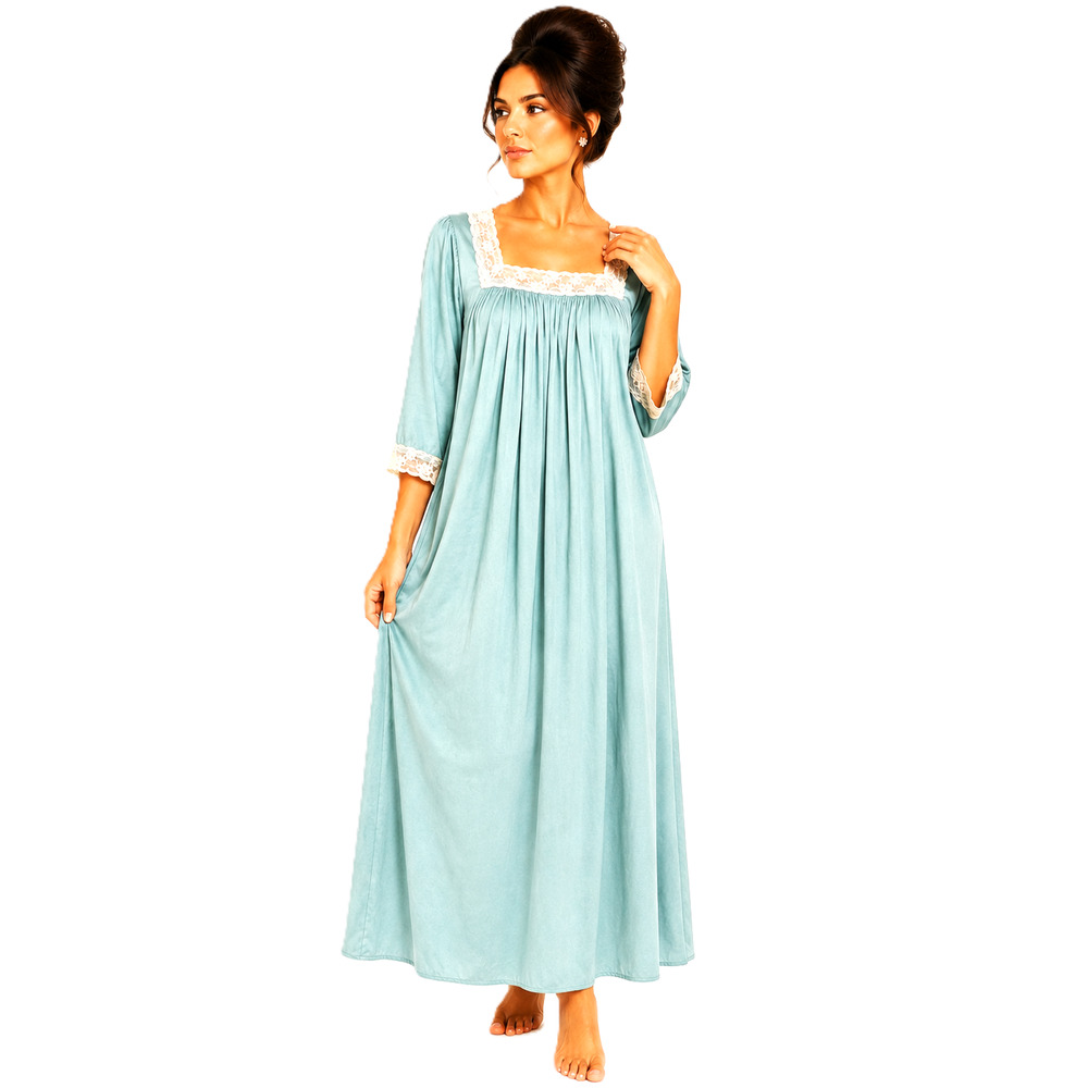 Givency Intimite Paris Nightgown Size Small Blue Lace Trim USA Made Vintage